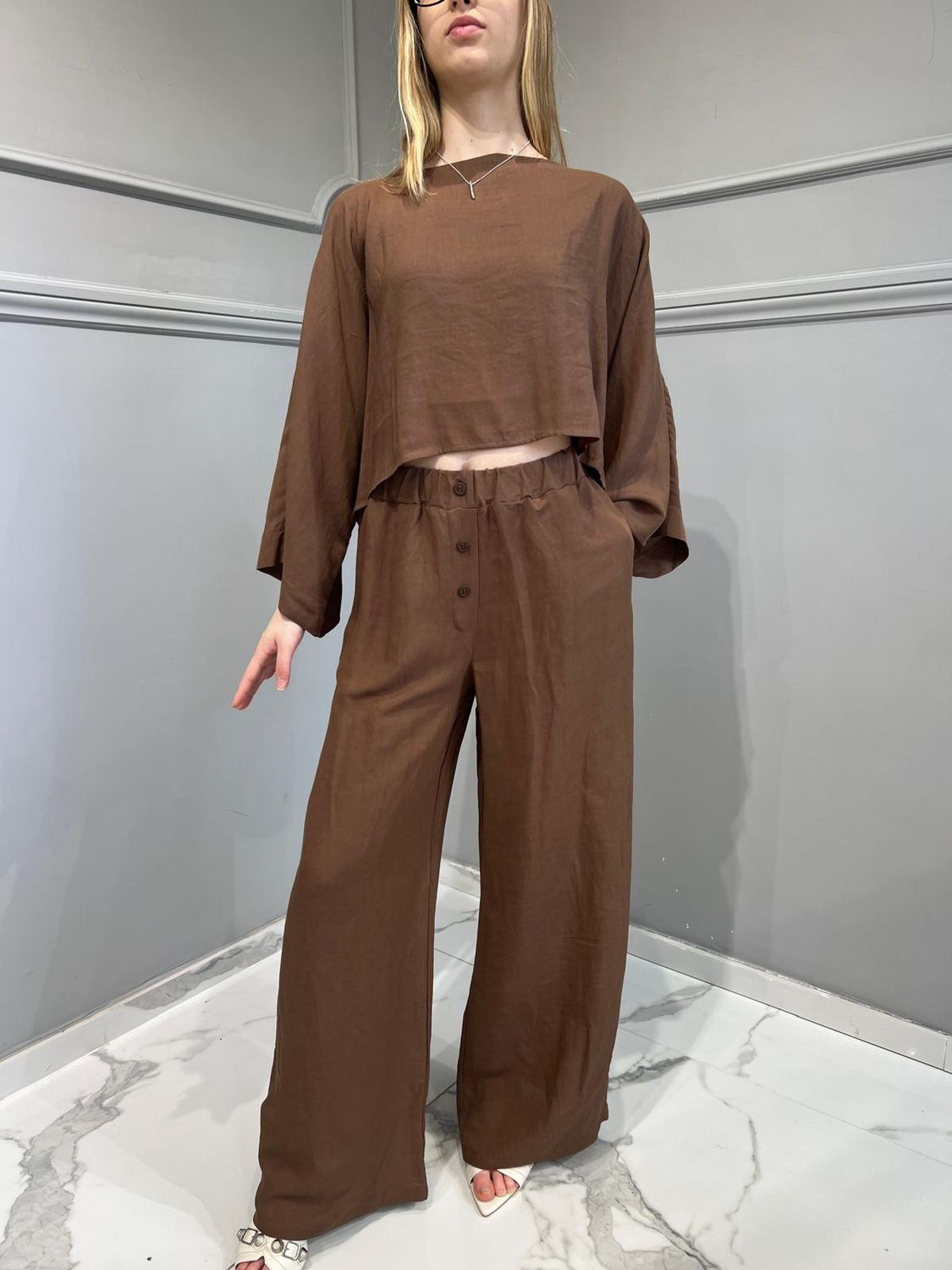 TENSIONE IN - Blusa Misto Lino SKU: ZE1696 Tabacco