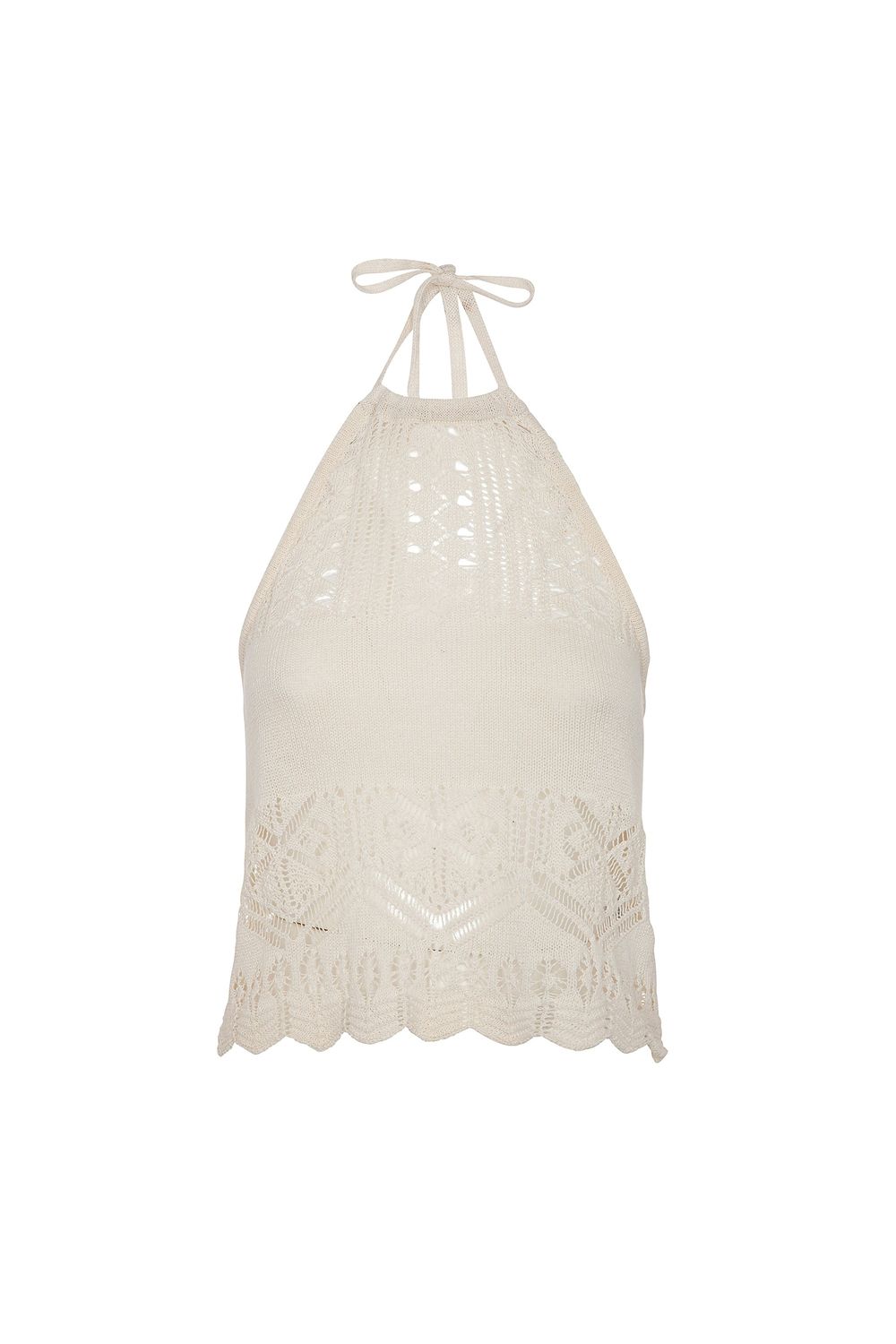 AKEP - TOP SCOLLO AMERICANO IN LINO TRAFORATO CNKD05063 Panna