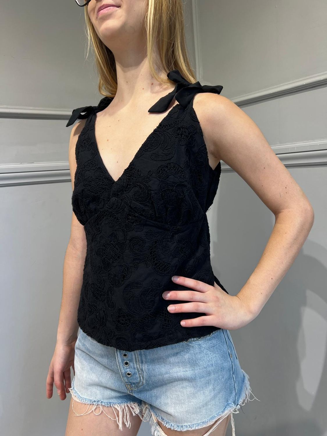 TENSIONEIN - Top Ricamo art: S24TF19 Nero