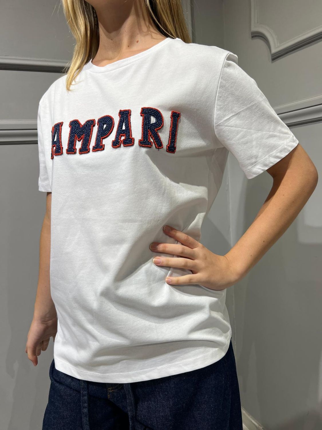 MOTEL - T-shirt perline Campari - art. 35086 bianco