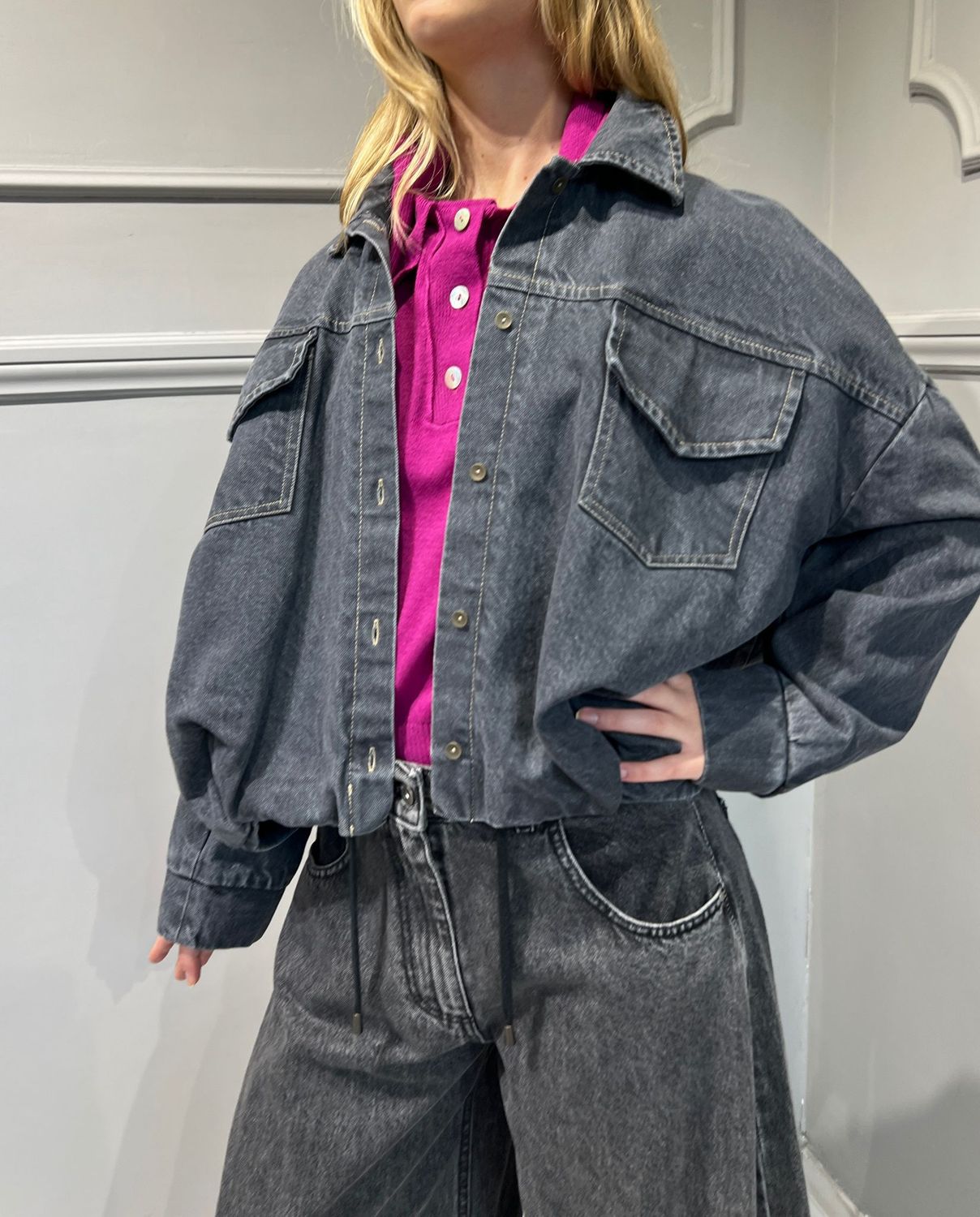 MOTEL - Bomber  jeans laccio sotto - art: AI247038  nero