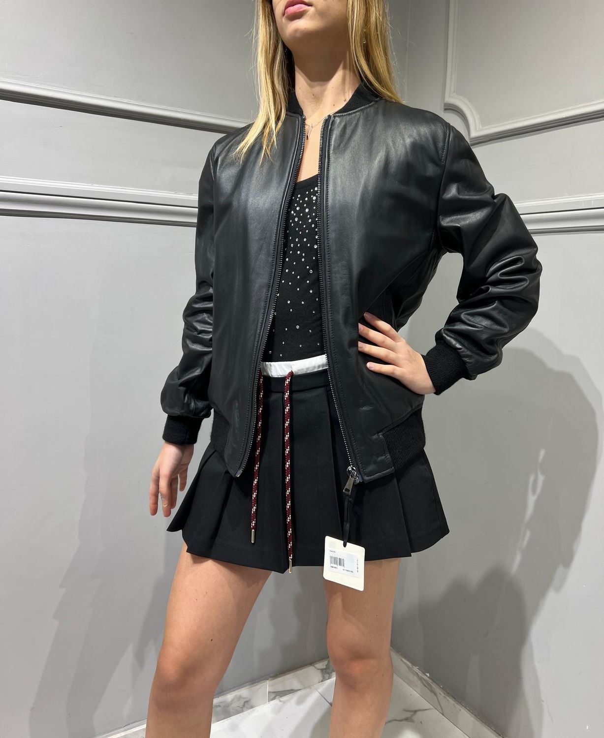 VICOLO - Giacca Bomber Pelle - TS0983 - Nero