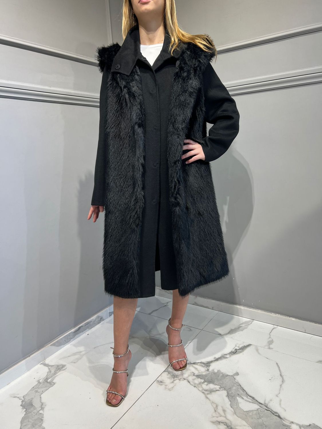 VICOLO - Cappotto outdoor + pelliccia - TS0028 - Nero