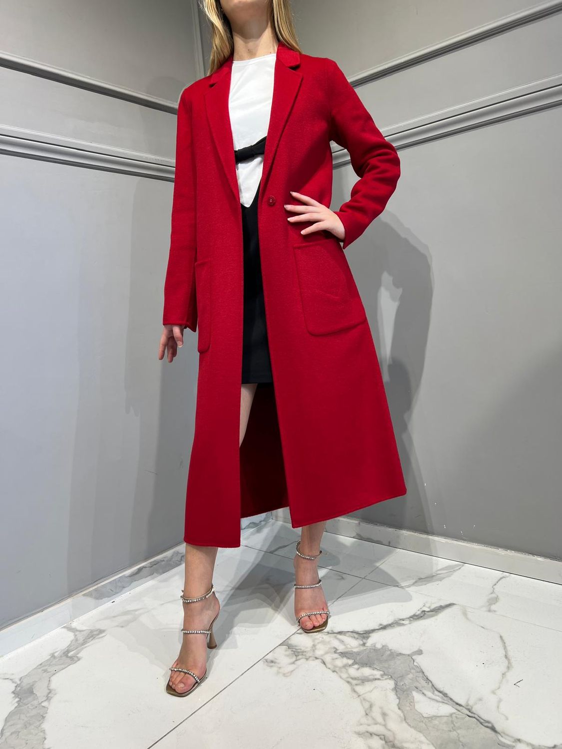 VICOLO - Cappotto hand made un petto lungo Rosso TS0005