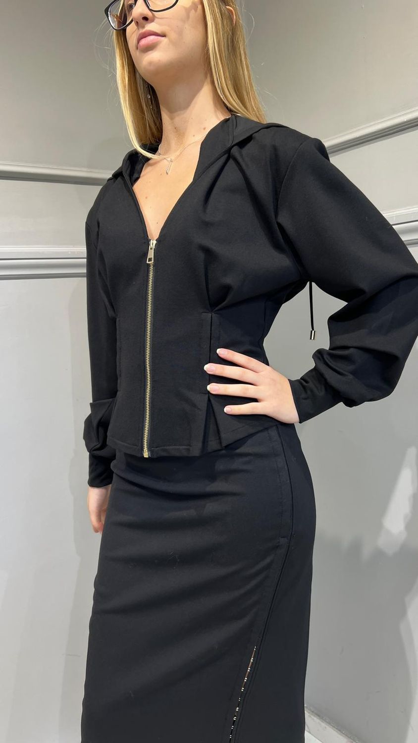 TWINSET ACTITUDE - Giacca punto milano avvitata con cappuccio - 242AT2322 - Nero