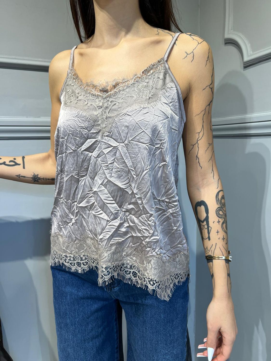 TENSIONE IN - Top con pizzo - W24T597 - Argento