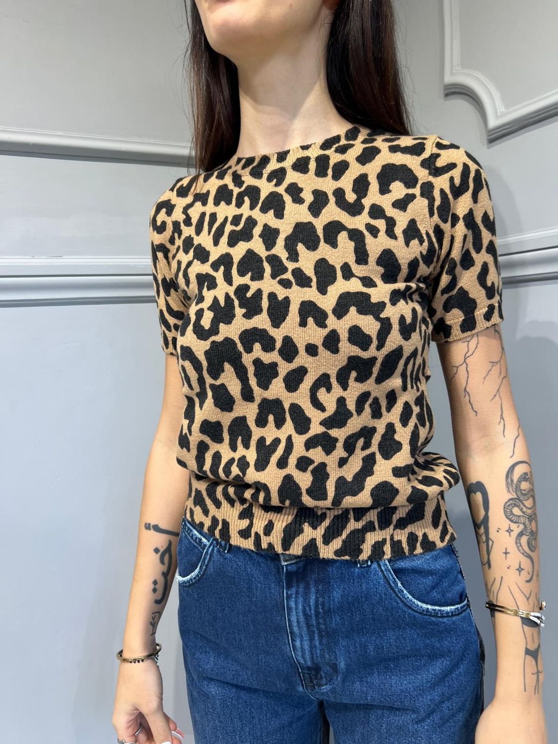 TENSIONE IN - Maglia maculata - MAC47 - Mandorla/nero