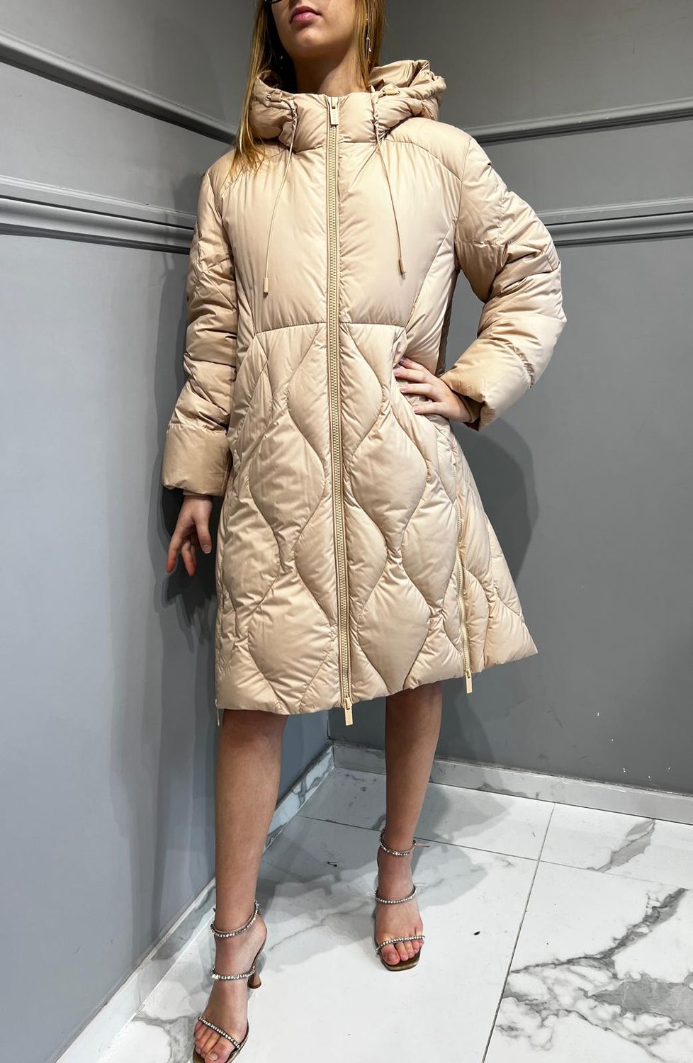 VICOLO - Piumino avvitato in piuma d'oca con zip laterali TS0091 Beige