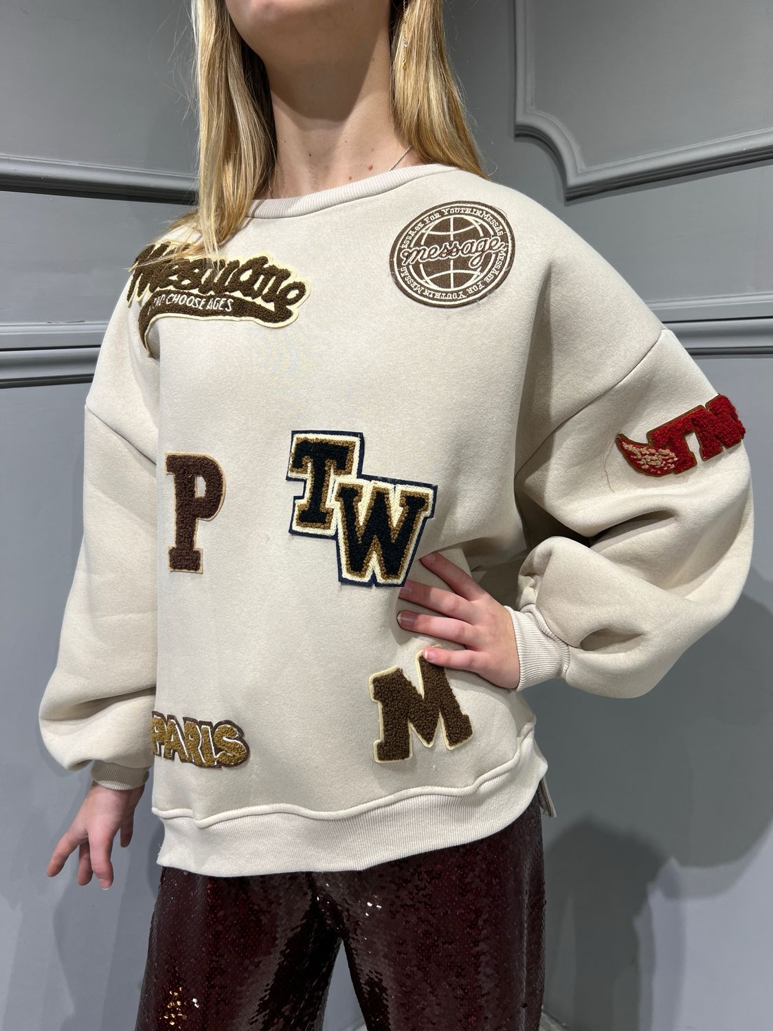 TENSIONE IN - felpa con patch in spugna 35380 - beige