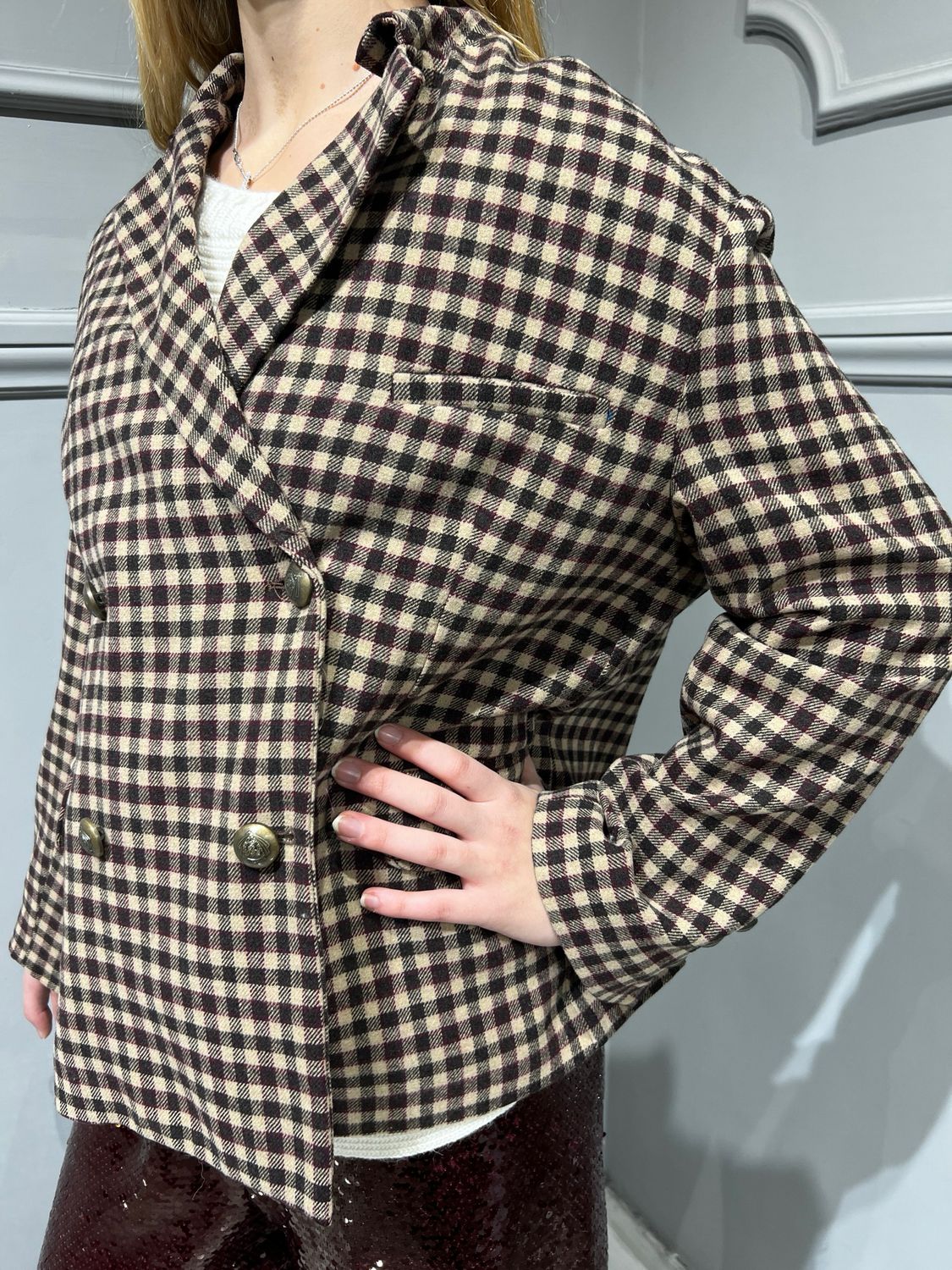 TENSIONE IN - giacca doppio petto quadretti over corta 25B4258 - variante unica