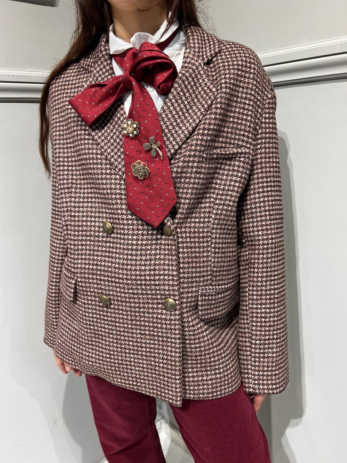 TENSIONE IN - giacca doppiopetto corta quadretti 25b4314 - Bordeaux