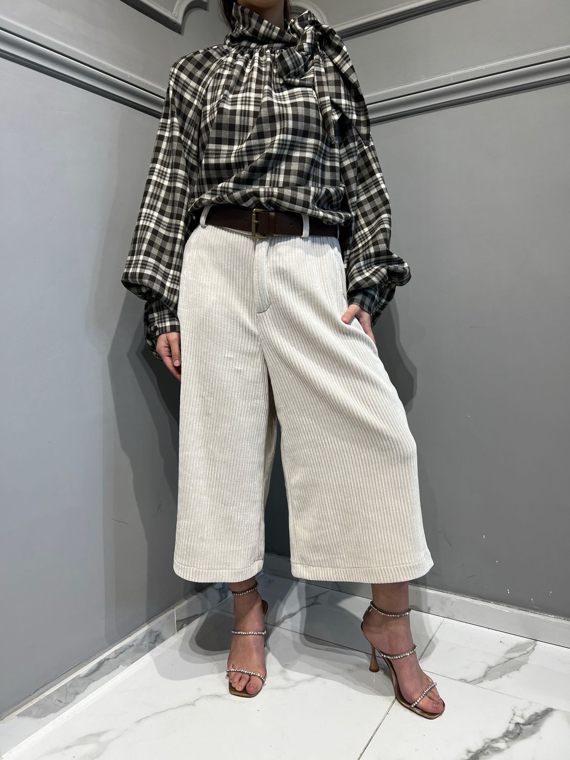 TENSIONE IN - camicia con fiocco 25C4457 a quadri - moro