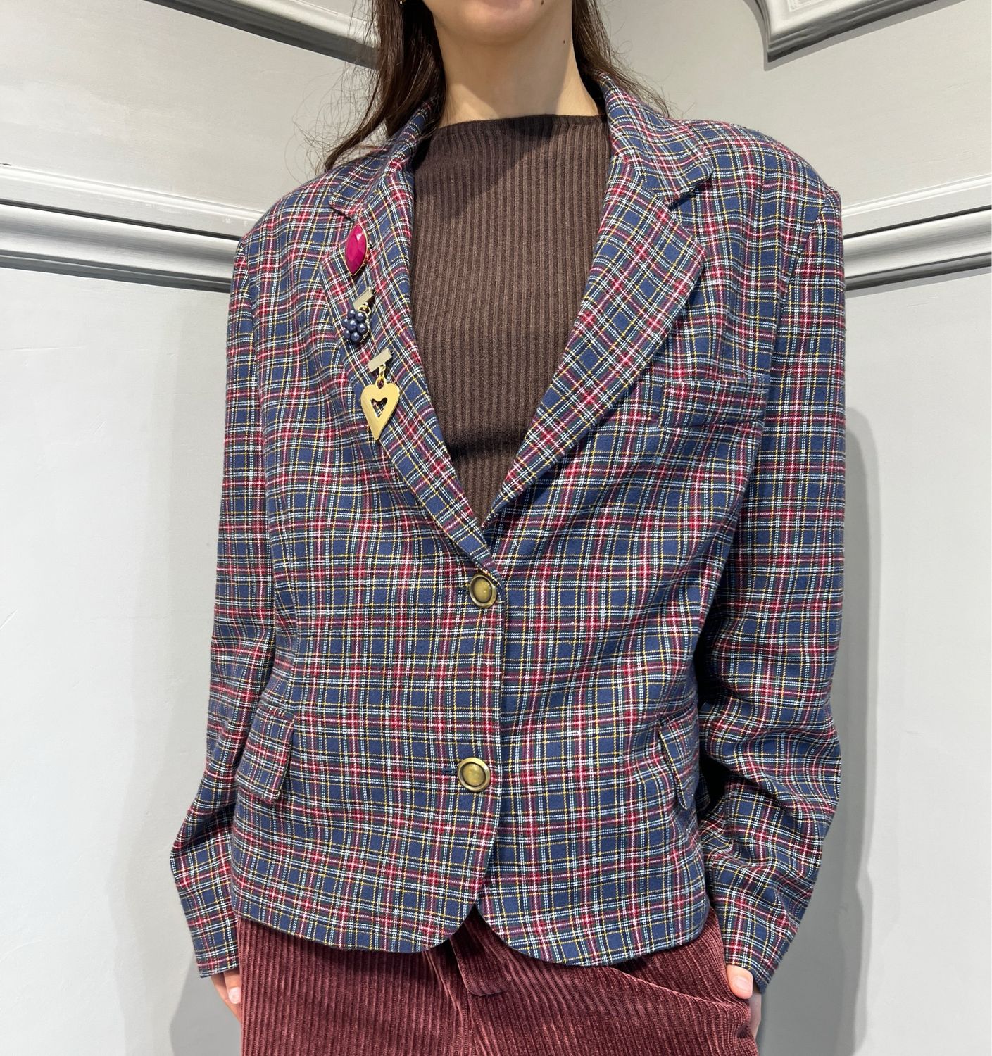 MOTEL - giacca over quadri con spille w24J899 - variante unica