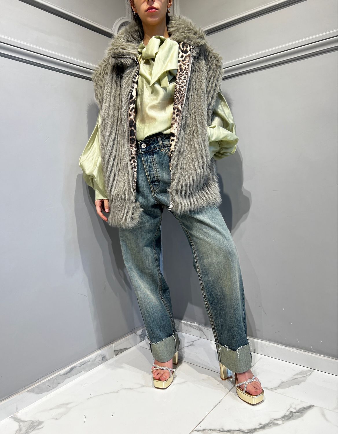 TENSIONE IN - gilet in ecopelliccia TI2497 - tortora