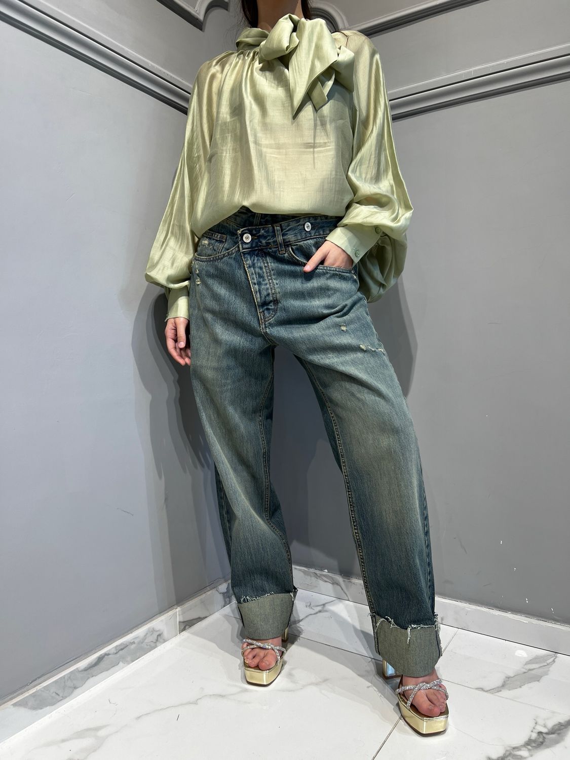 TENSIONE IN - camicia con fiocco 25c3676 - verde salvia