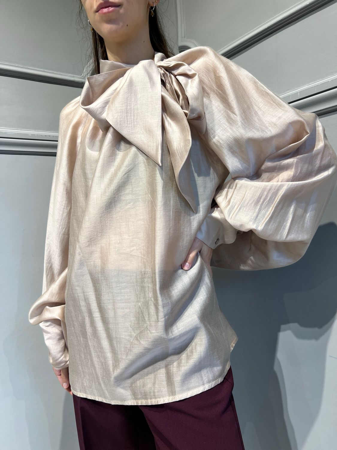 TENSIONE IN - camicia con fiocco 25C3676 - fango