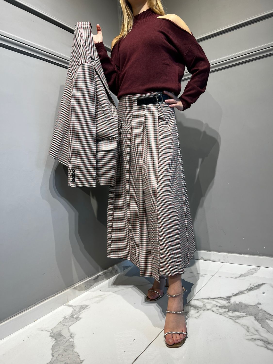 VICOLO - gonna a pieghe a quadretti - TS1738