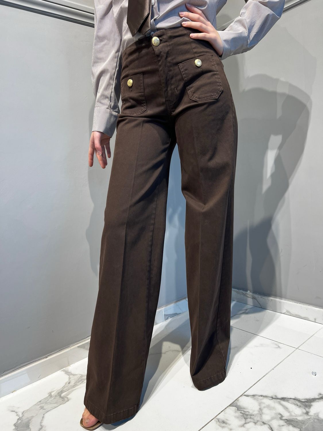 TENSIONE IN - pantaloni palazzo elasticizzati con bottoni oro fustagno CJ12030