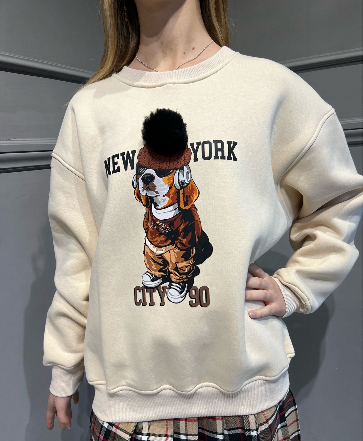 VICOLO - felpa con cane pon pon RS0416 - burro