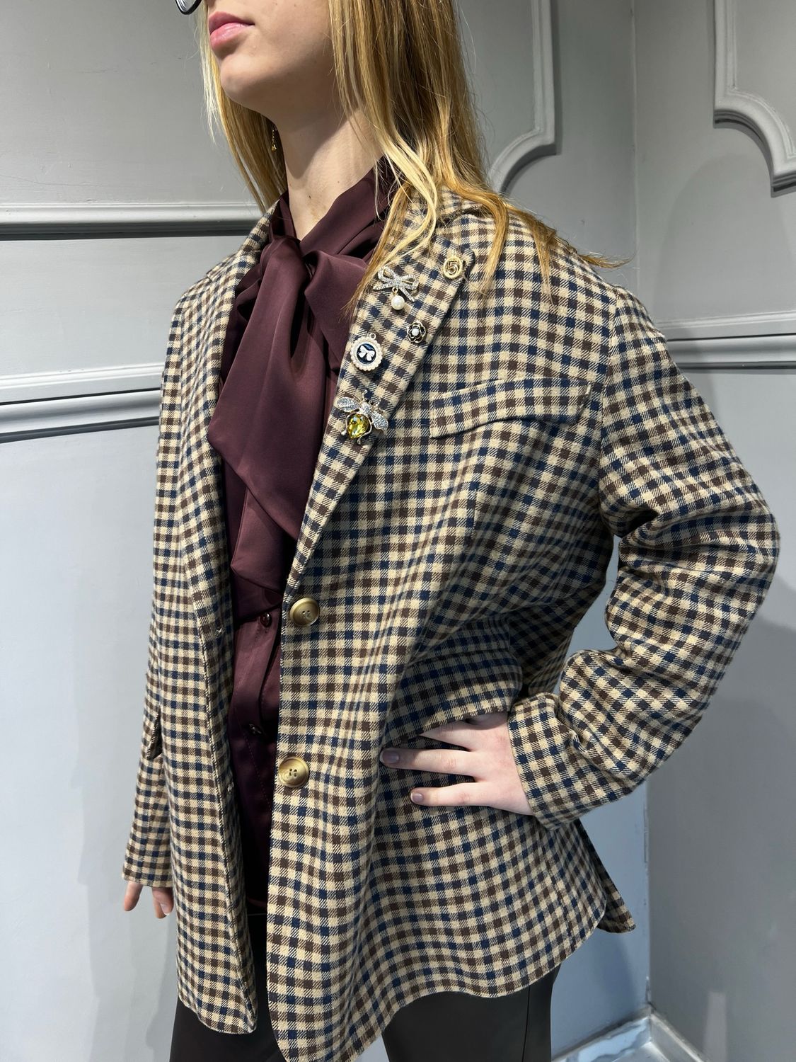 TENSIONE IN - giacca over con spille 25B4436 -  variante quadro