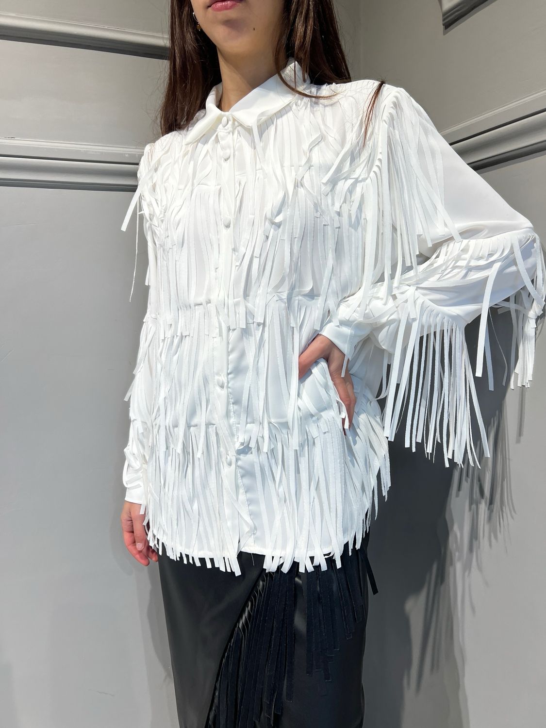 TENSIONE IN - camicia con frange SX1176 - panna