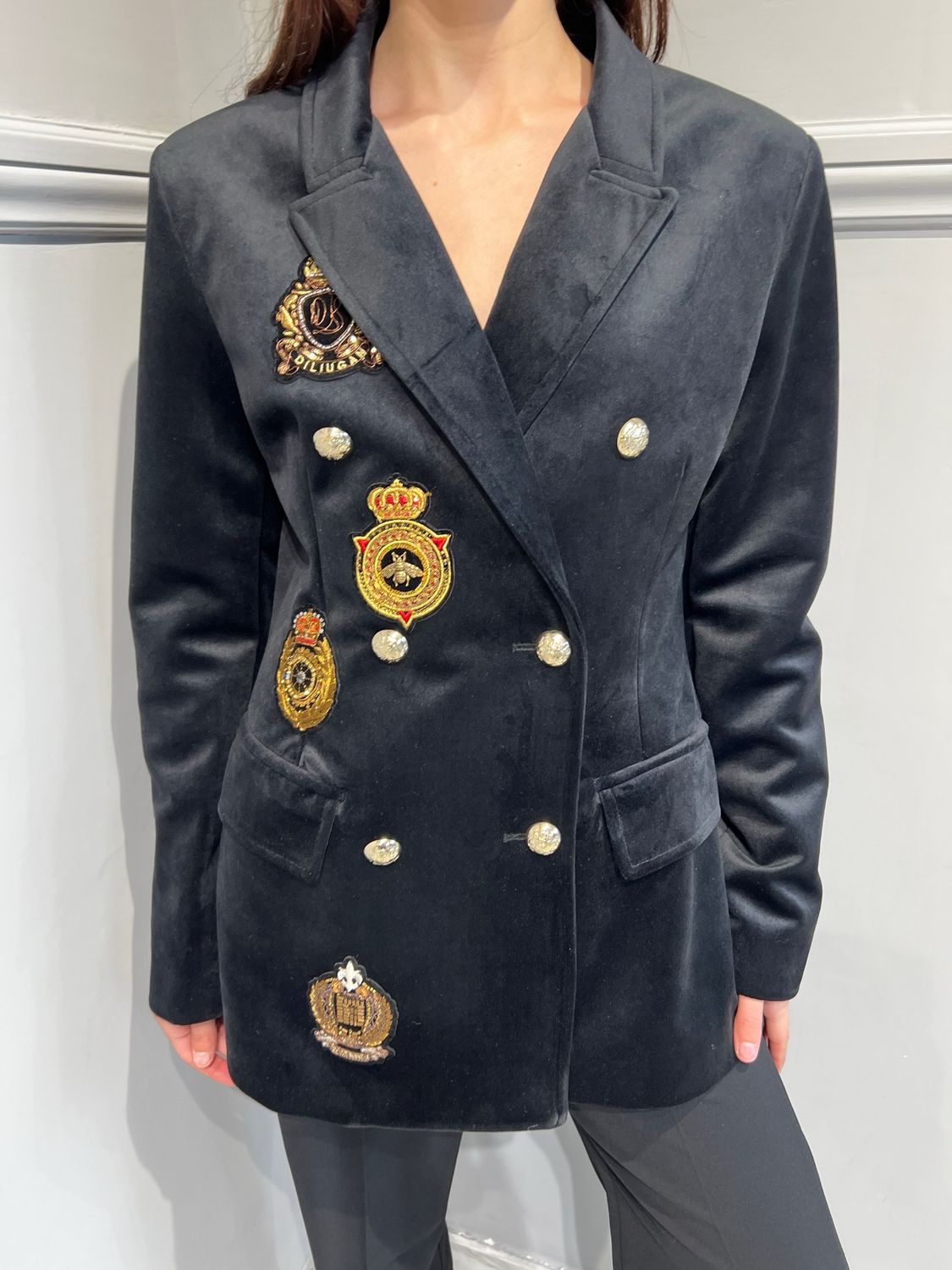 TENSIONE IN - giacca doppiopetto velluto patch 35490 - nero