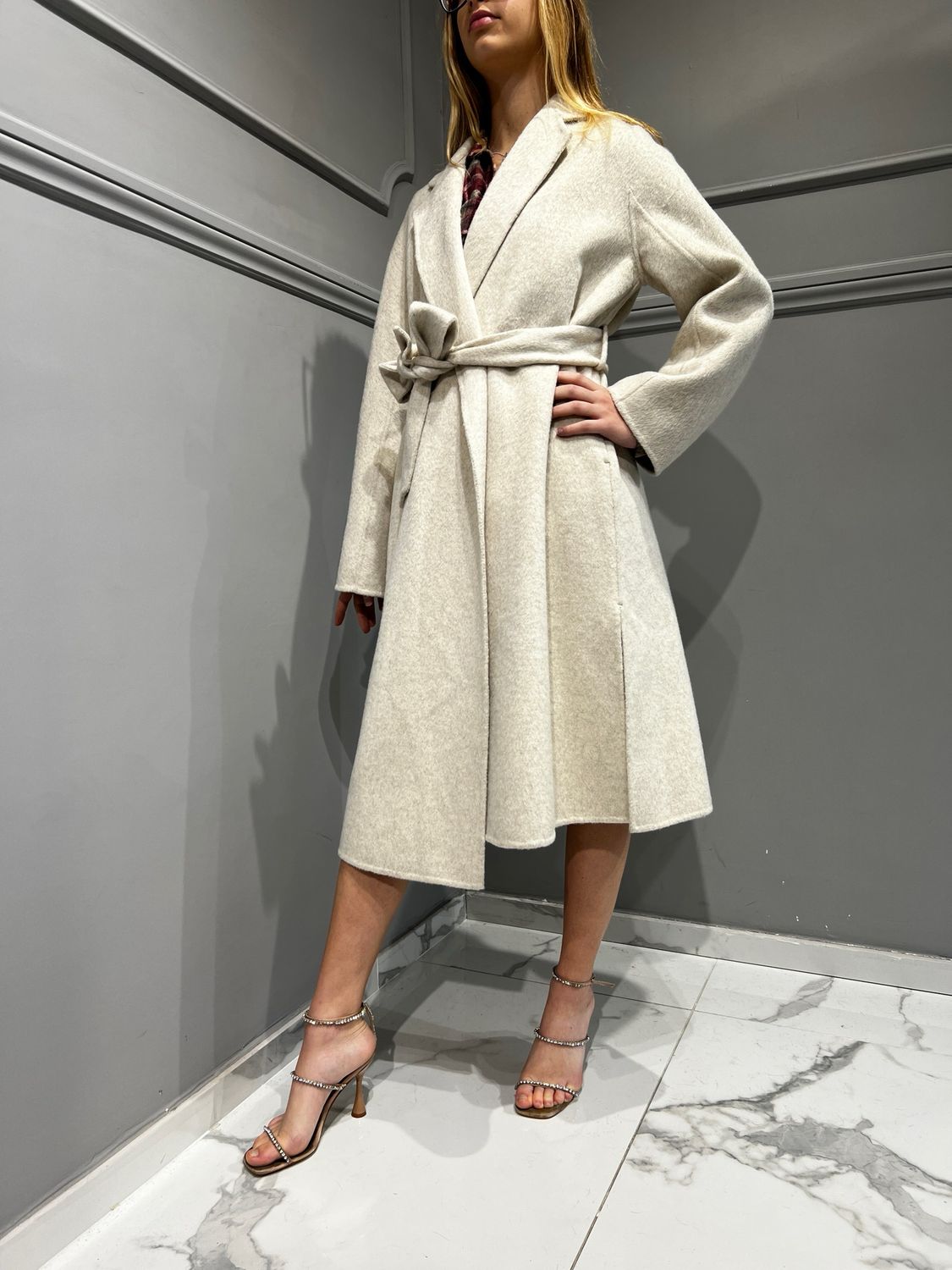 TENSIONE IN - cappotto a vestaglia con cintura hand made Tens90ai24 - natural