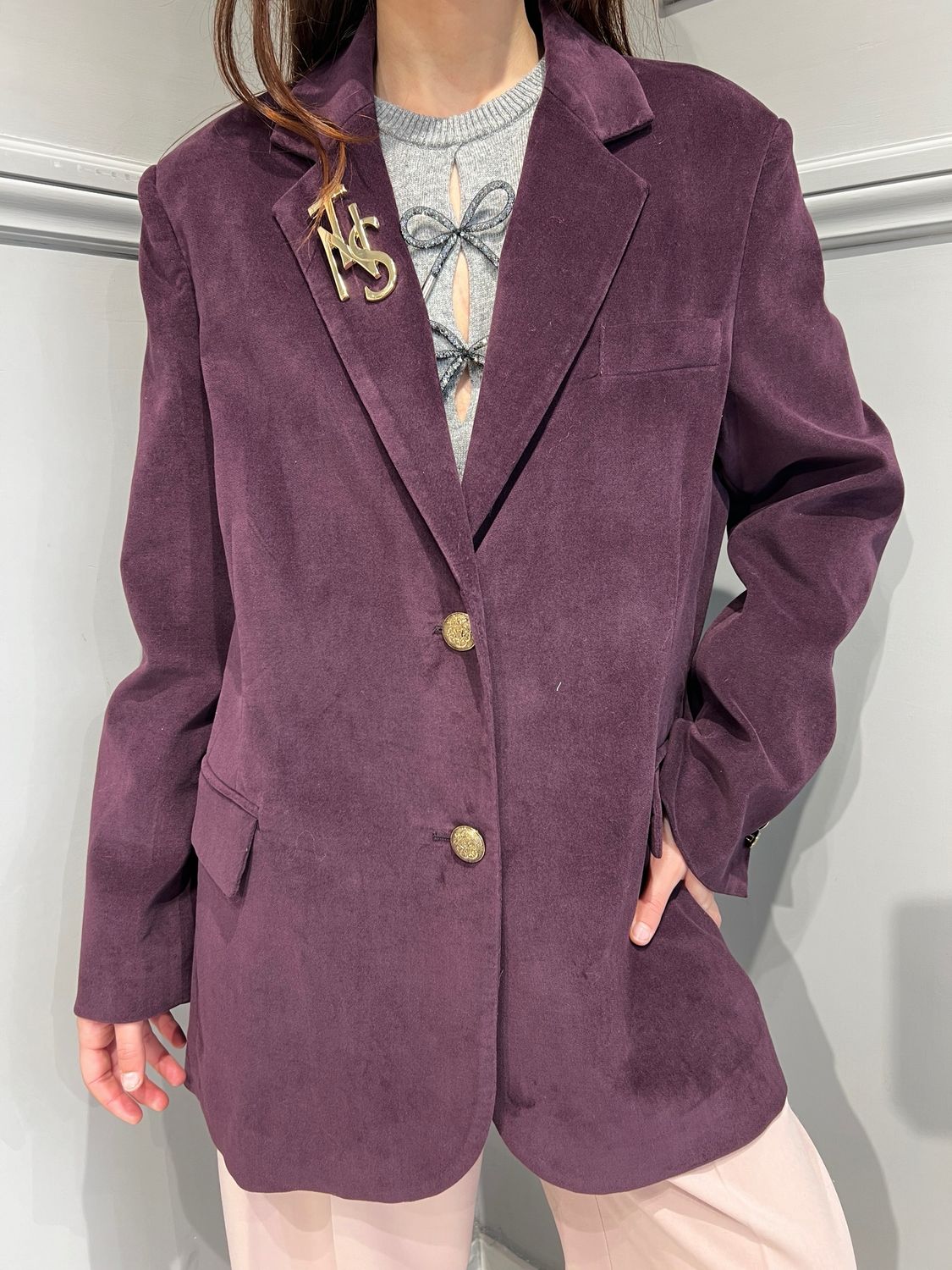 TENSIONE IN - giacca velluto liscio con spilla W24J938 - Marsala