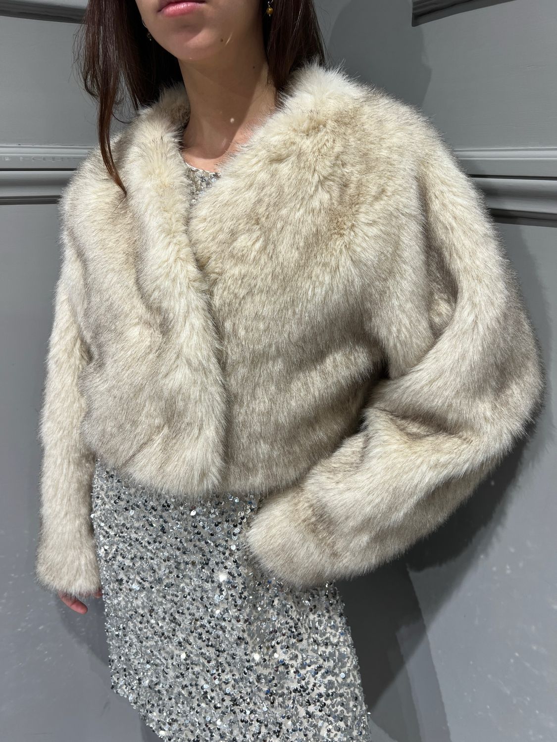 VICOLO - giacca corta pelliccia ecologica TS0267 - beige