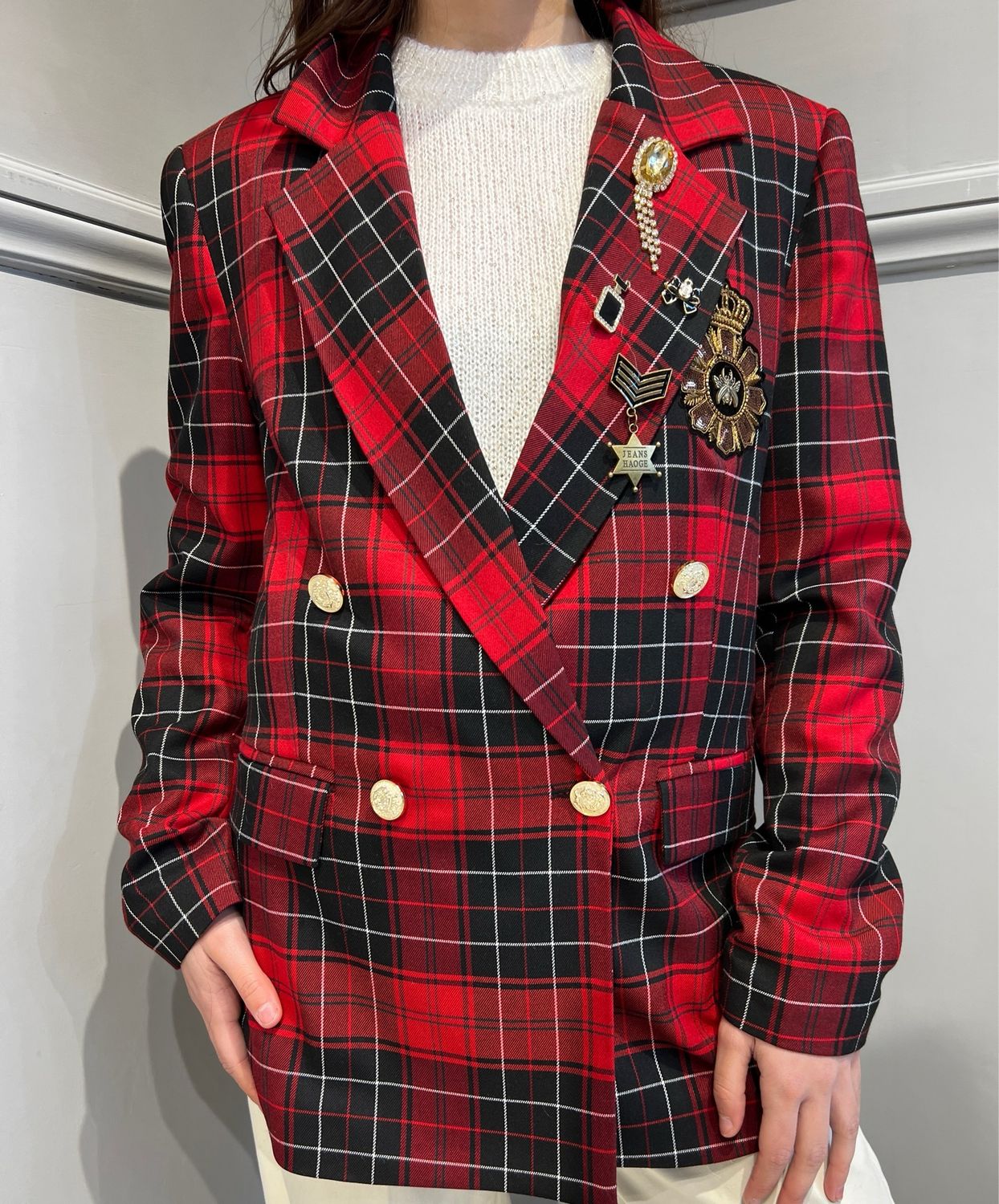 MOTEL - giacca doppiopetto con spille check 25b4635 - rosso