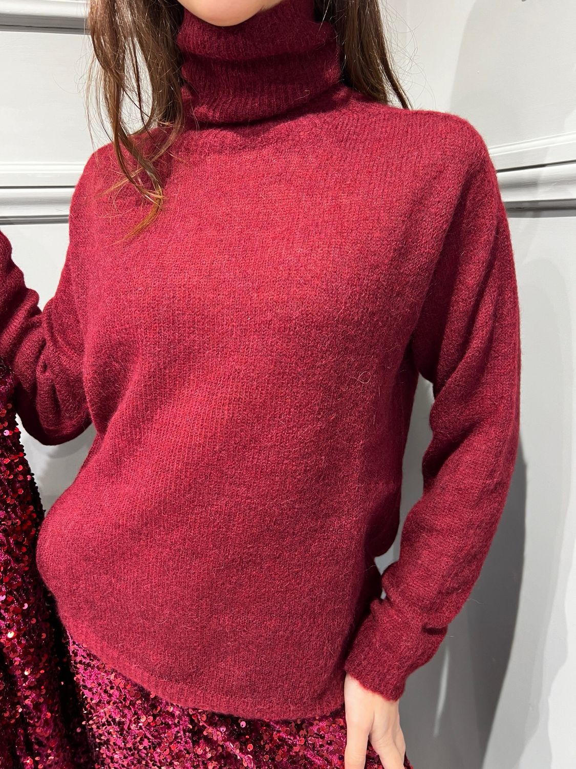 TENSIONE IN - maglia dolcevita mohair 12197 - bordeaux