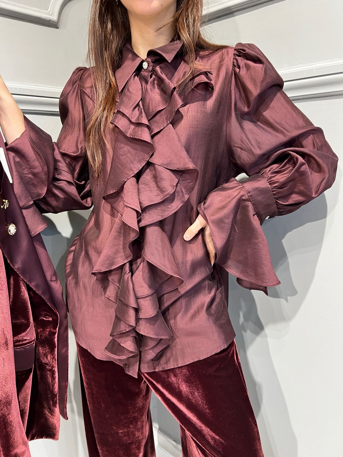 TENSIONE IN - camicia rouges con bottoni gioiello 25C4746 - bordeaux