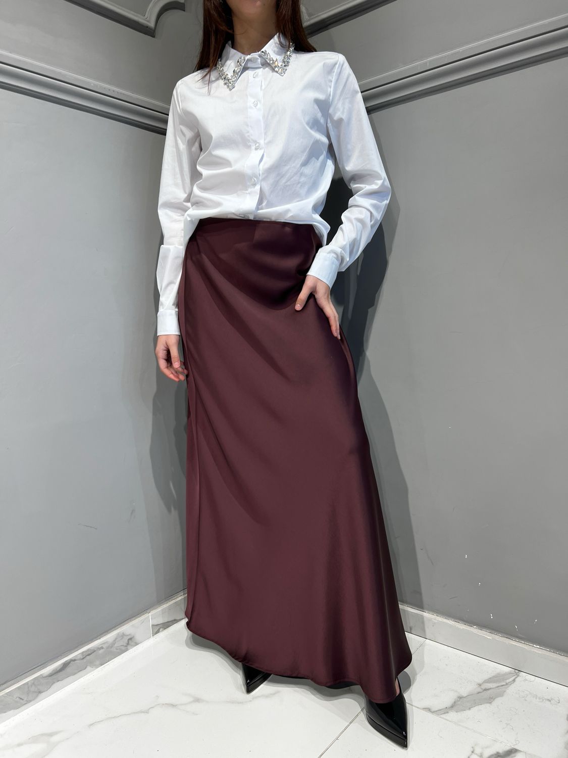 TENSIONE IN - camicia in popeline di cotone colletto gioiello avvitata C5977- bianco