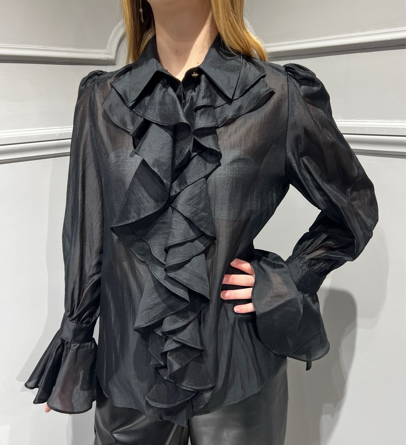 TENSIONE IN - camicia con bottoni gioiello e rouges 25C4756 - nero