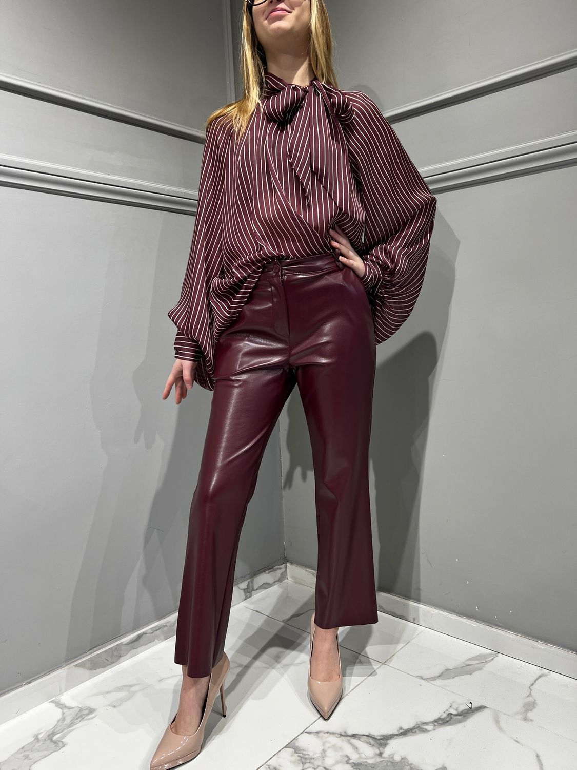 TENSIONE IN - camicia con fiocco a righe 25C4770 - bordeaux