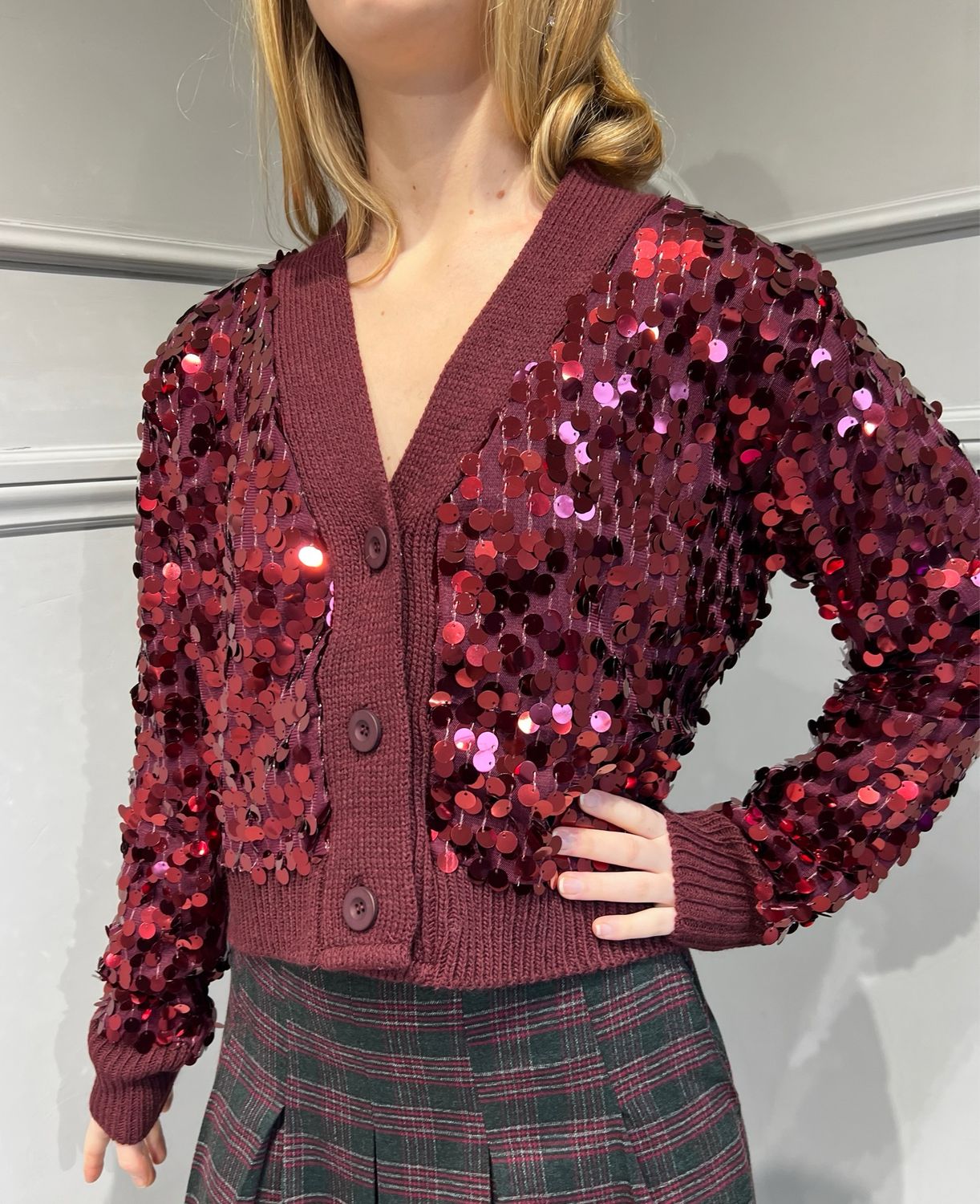 TENSIONE IN - giacchino corto paillettes TI1016 - bordeaux