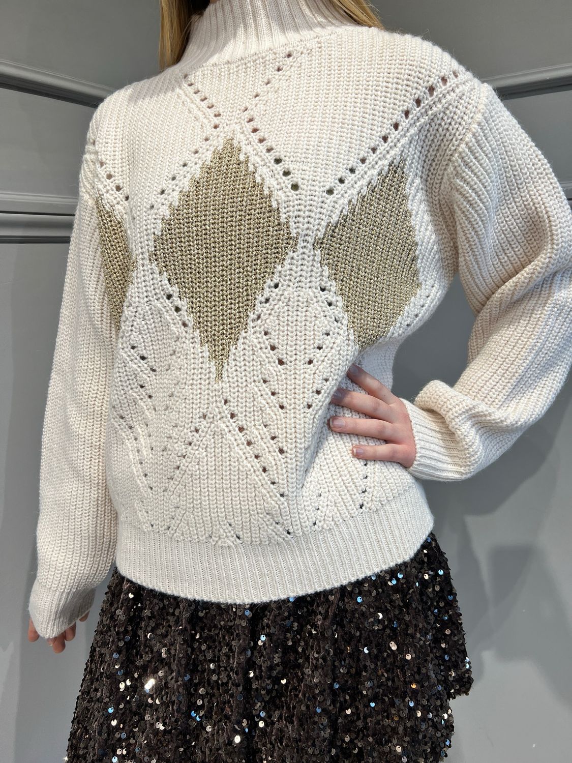 TENSIONE IN - maglia lupetto rombi 2240163 - pasta/oro