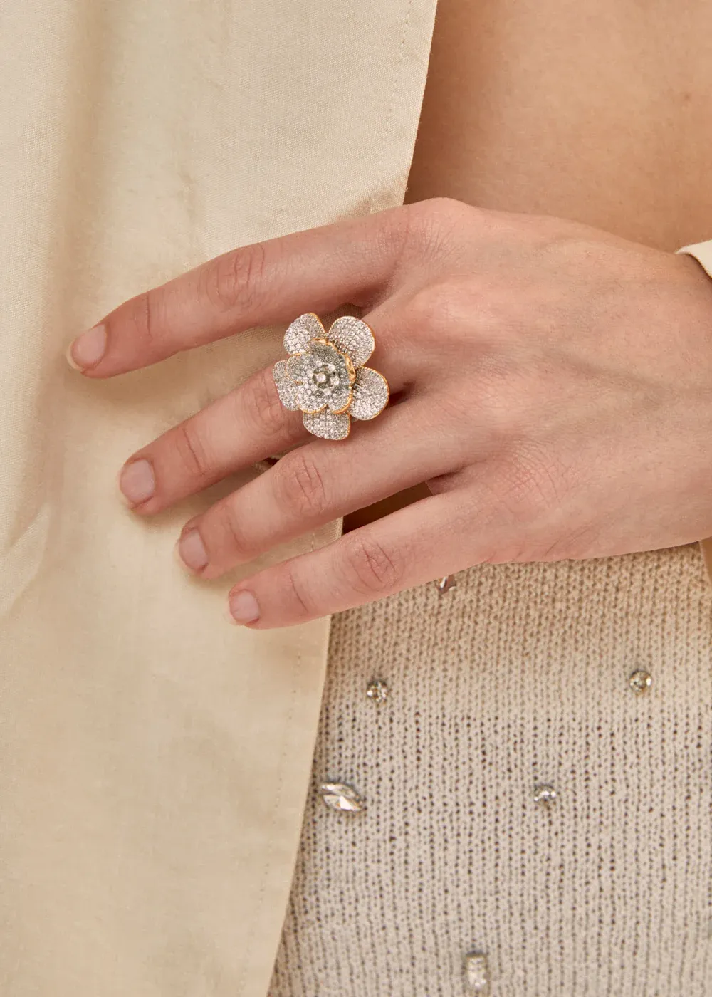 NALI&#39; - Anello con fiore Oro + zirconi clear - MEAN0275