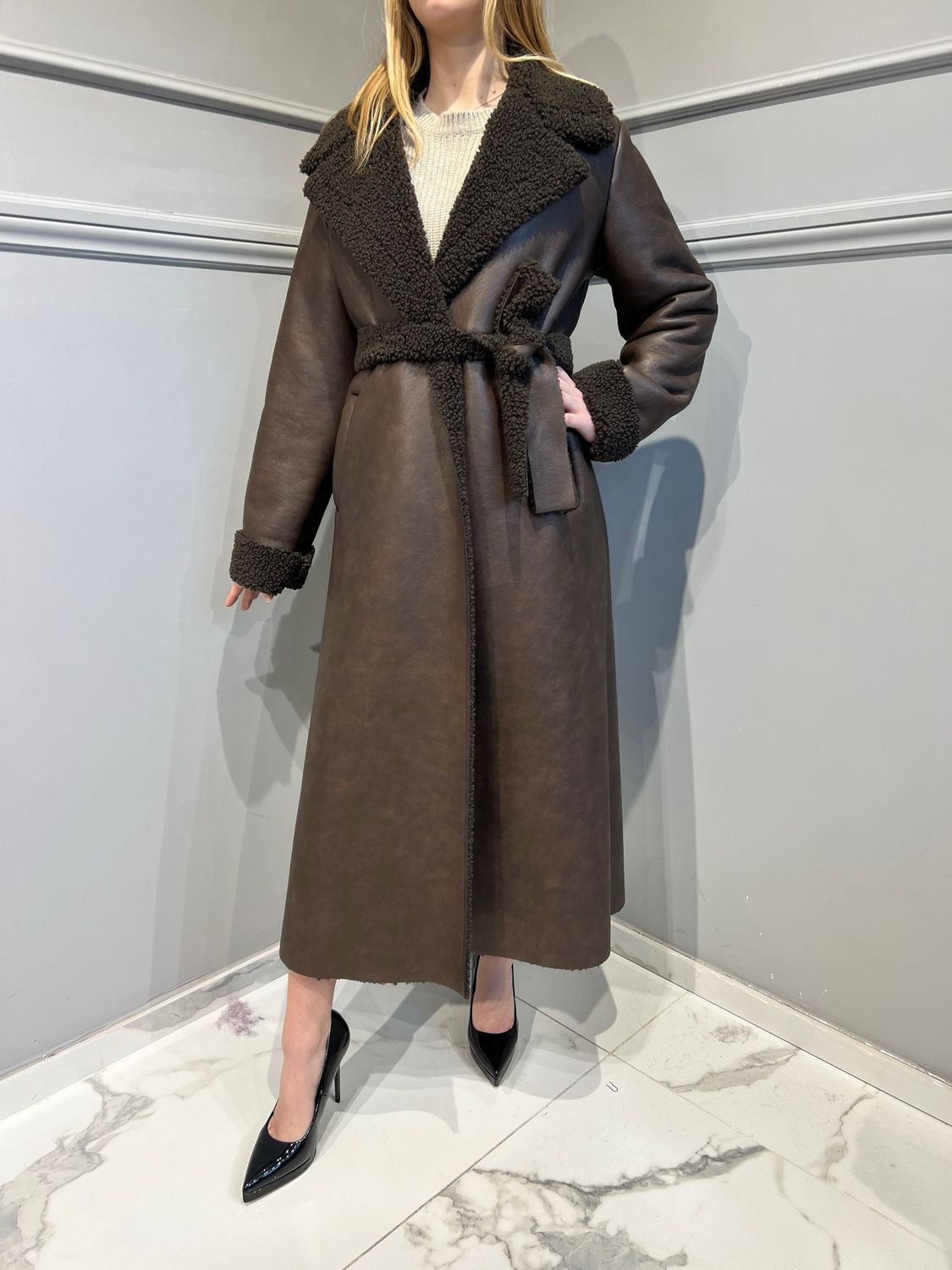 MOTEL - cappotto ecomontone lungo 224161 - moro