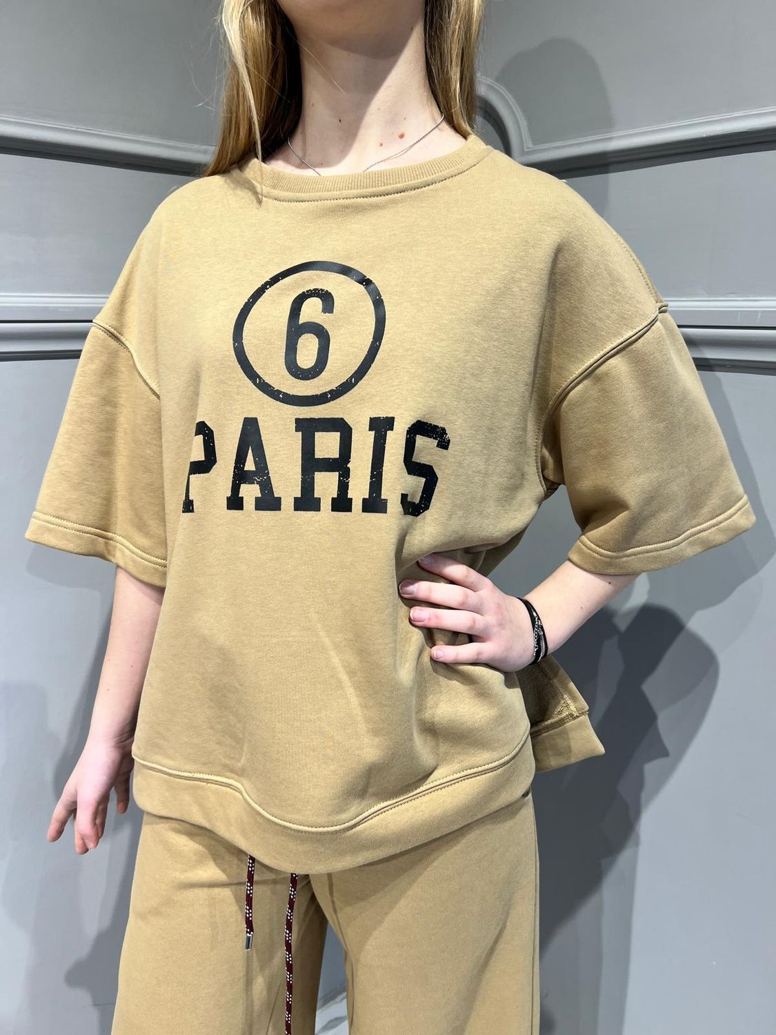 TENSIONE IN - Felpa garzata maniche corte 25M6538 - Camel