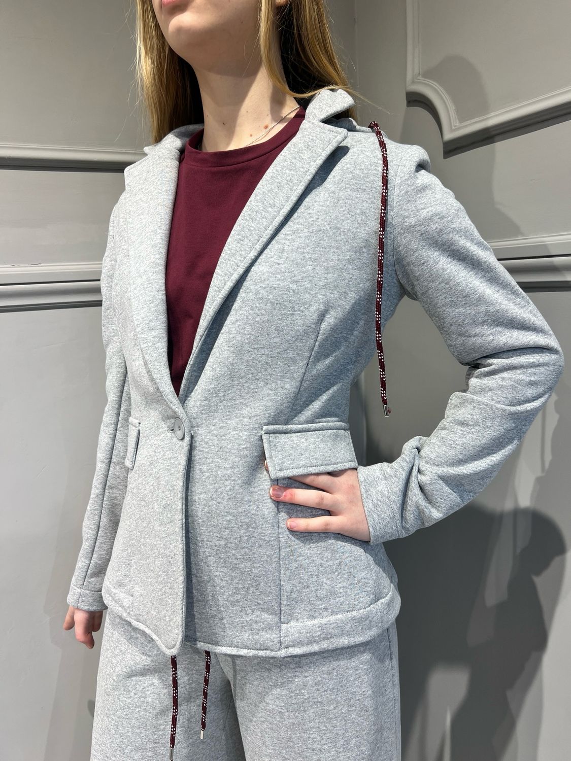 TENSIONE IN - giacca in felpa garzata avvitata con cappuccio 25b6521 - grigio chiaro