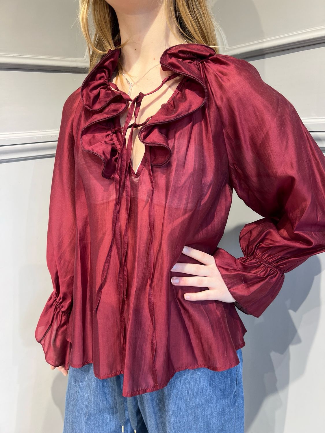 TENSIONE IN - camicia Edda con collo rouges Pe25-2255 - amarena