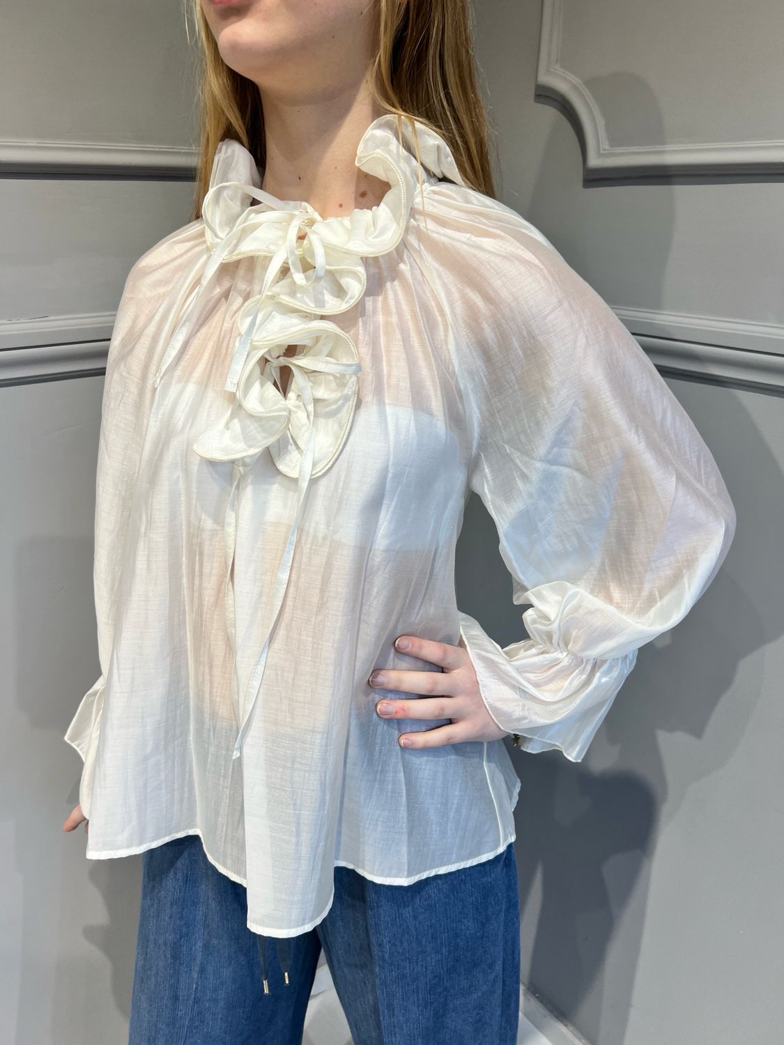 TENSIONE IN - camicia Edda a V con rouges Pe25-2255 - burro