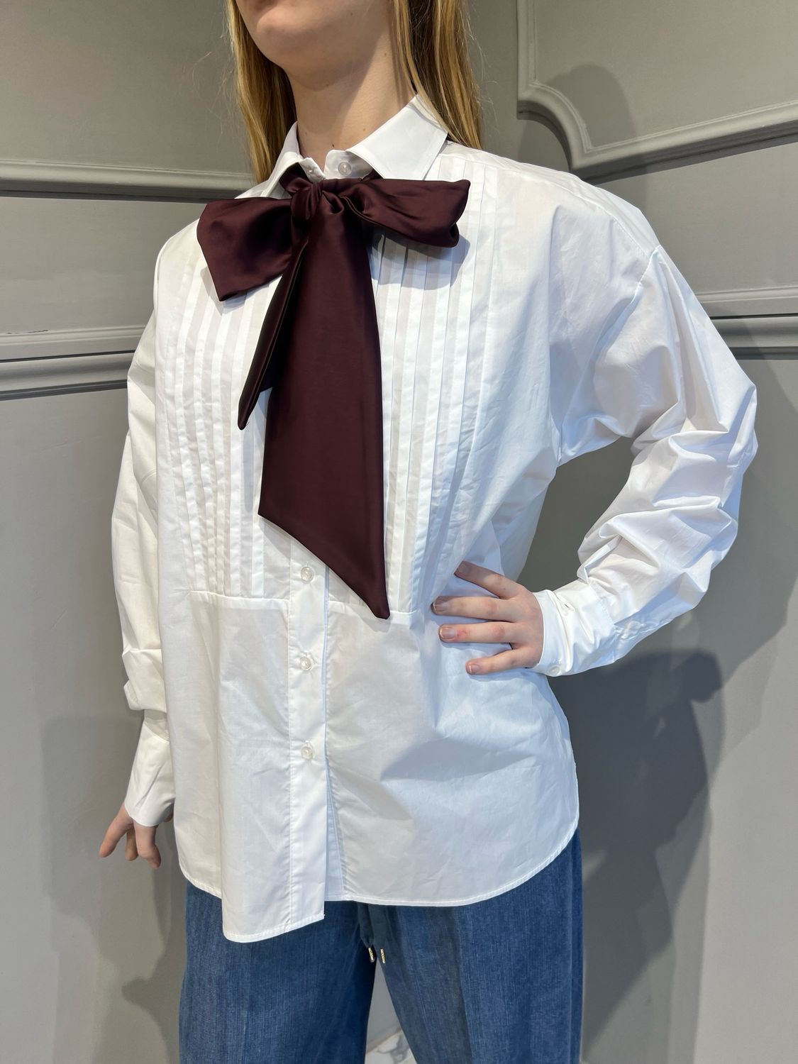 MOTEL - camicia over con fiocco w24c966 - bianco