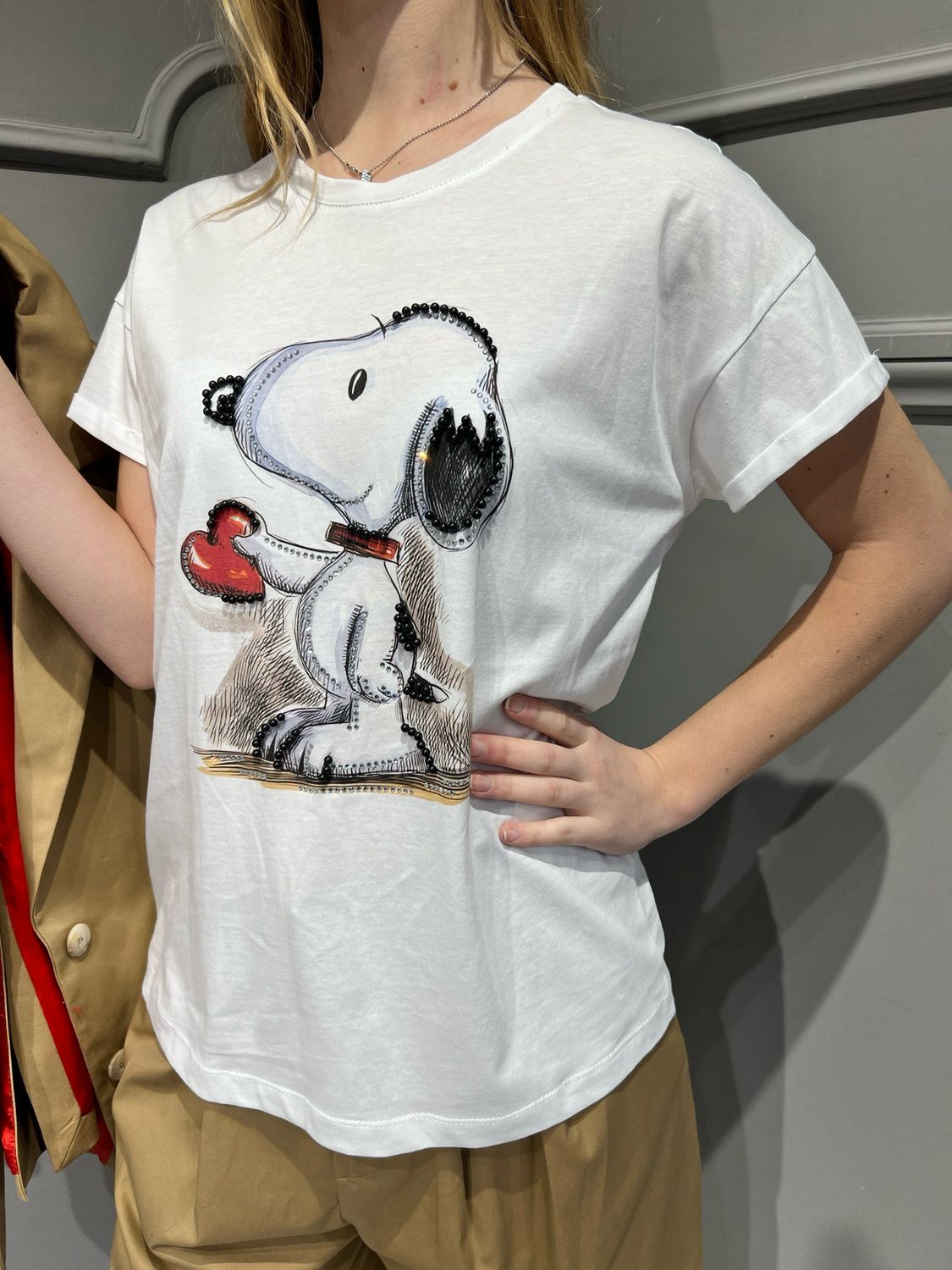 MOTEL - t-shirt snoopy con strass 25M6485 - bianco/nero/rosso