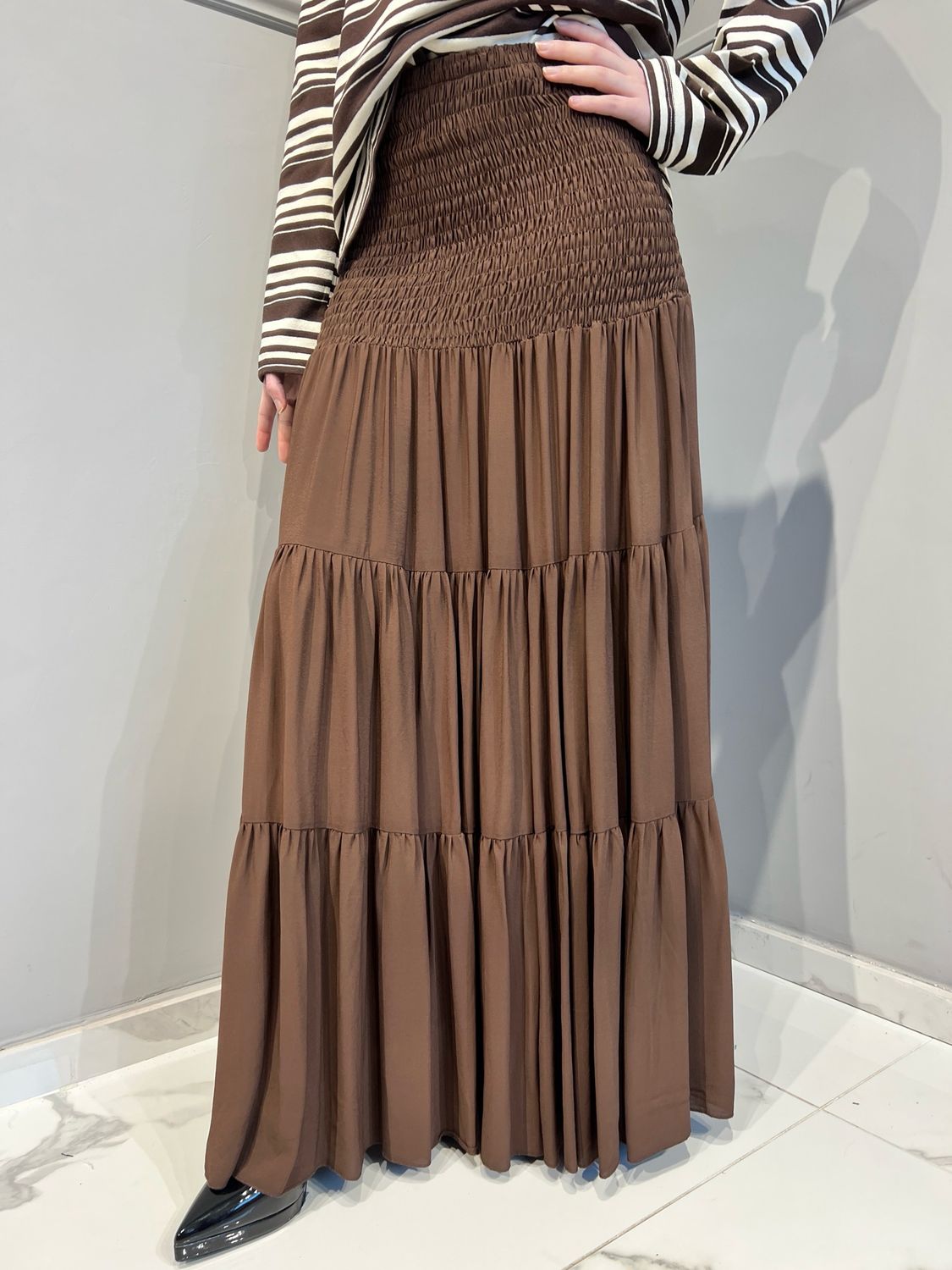 TENSIONE IN - gonna punto smoke con balze 35859 - moro