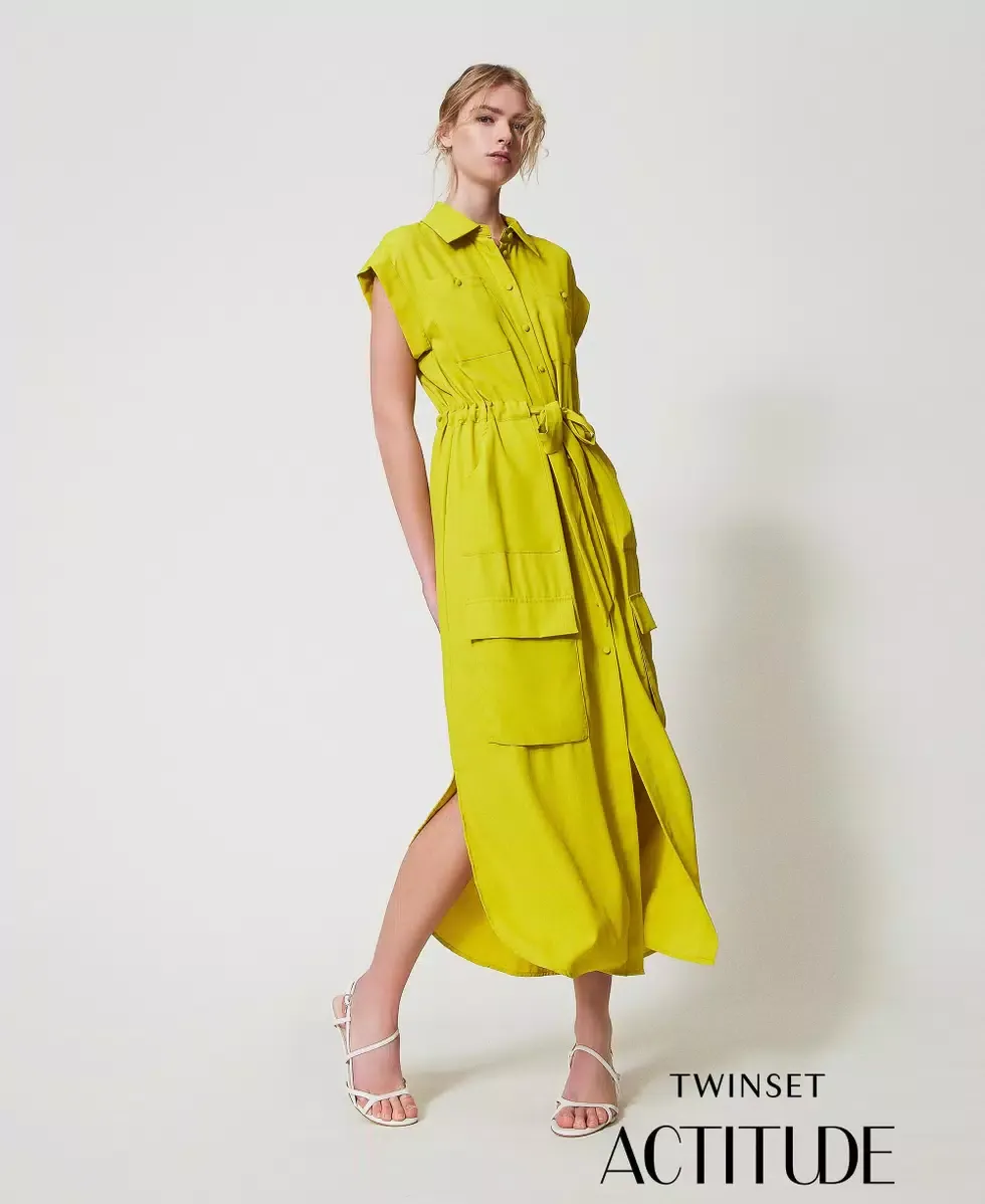 TWINSET Actitude - Abito lungo chemisier in crêpe de Chine 251AP2245 - Citronelle