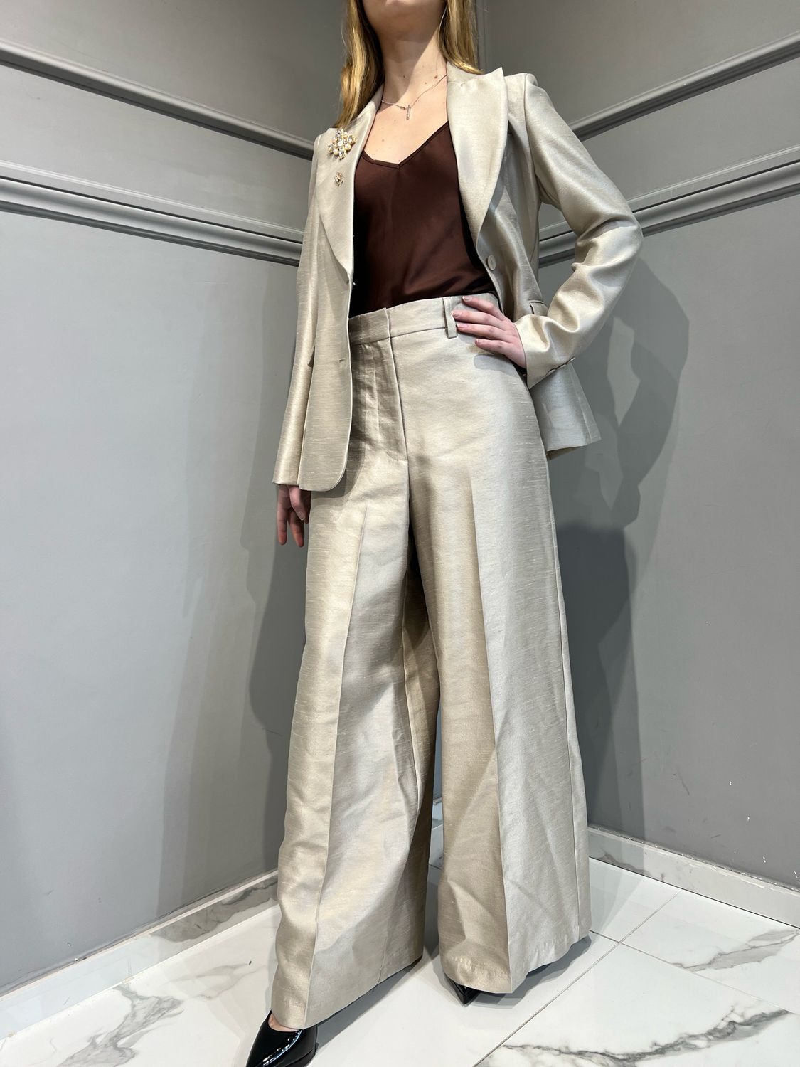 MOTEL - pantalone a palazzo in shantung S25P290 - beige