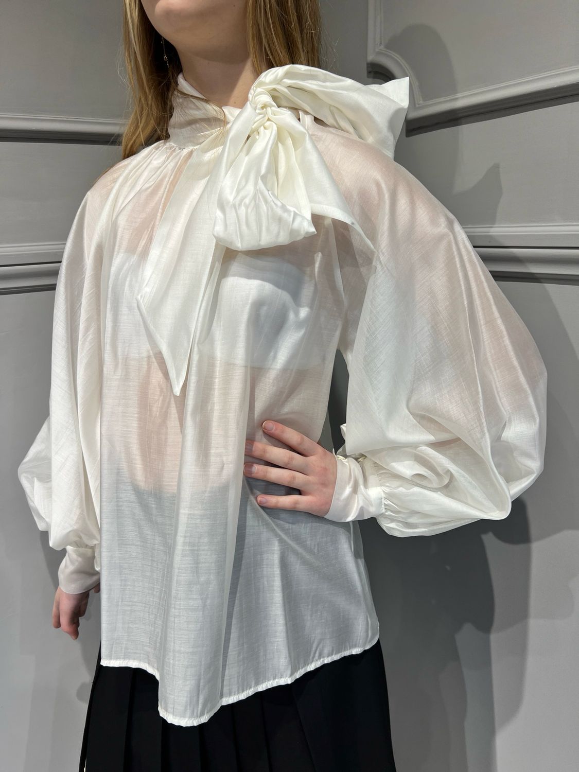 VICOLO - camicia con fiocco TD317 - panna