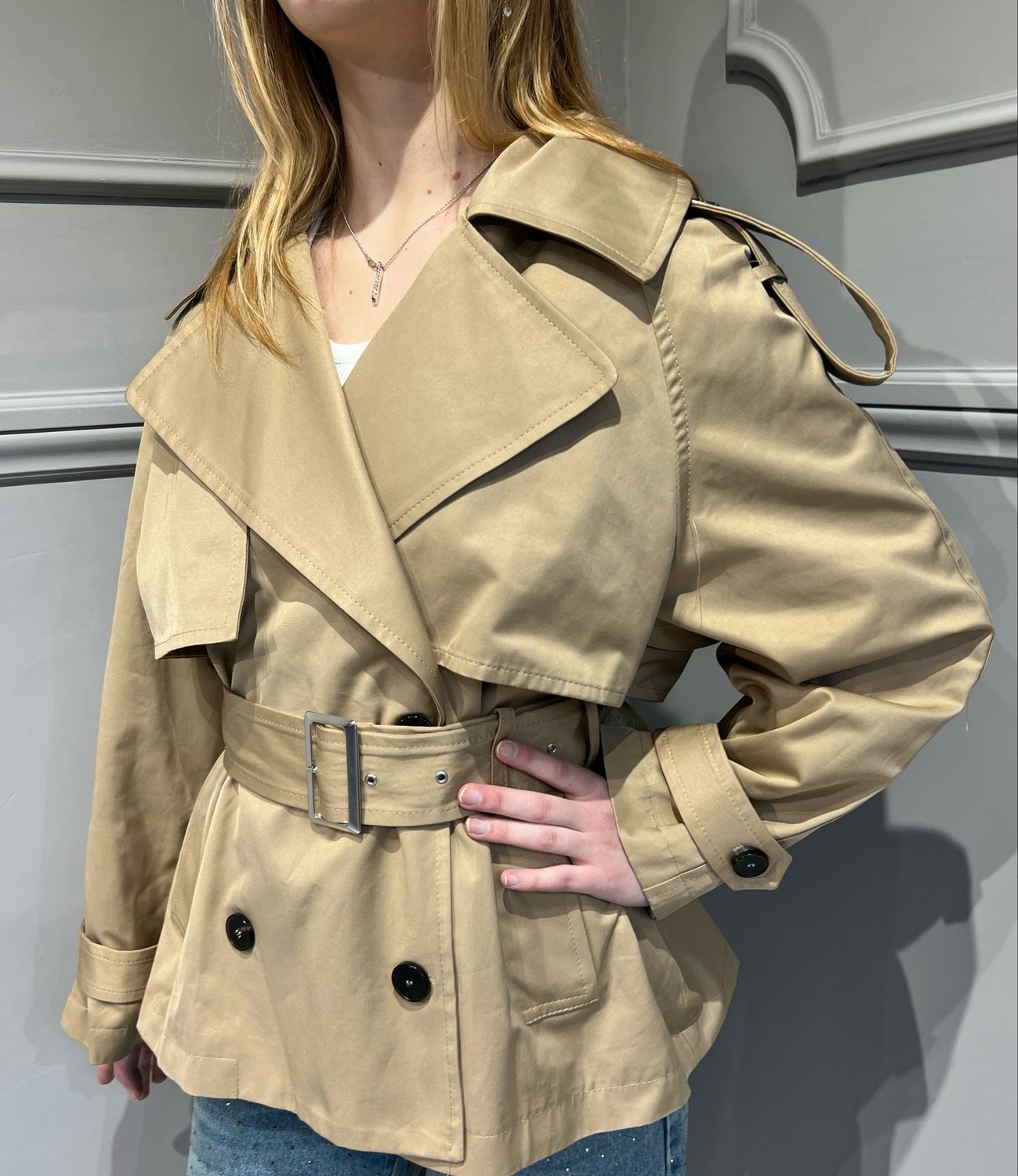 VICOLO - trench corto con cintura TD0015 - beige